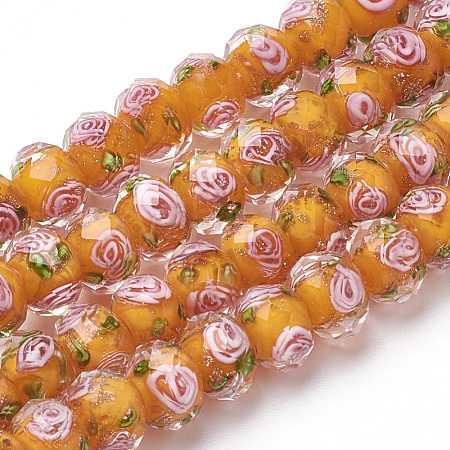 Handmade Gold Sand Lampwork Beads Strands LAMP-R141-8mm-07-1