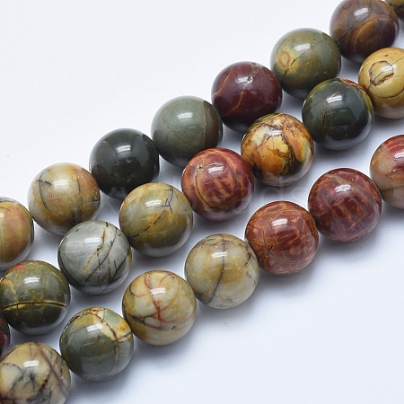 Natural Polychrome Jasper/Picasso Stone/Picasso Jasper Beads Strands G-E444-43-10mm-1