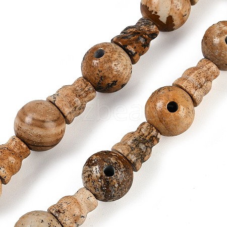 Natural Picture Jasper 3-Hole Guru Beads Strands G-H064-E06-01-1