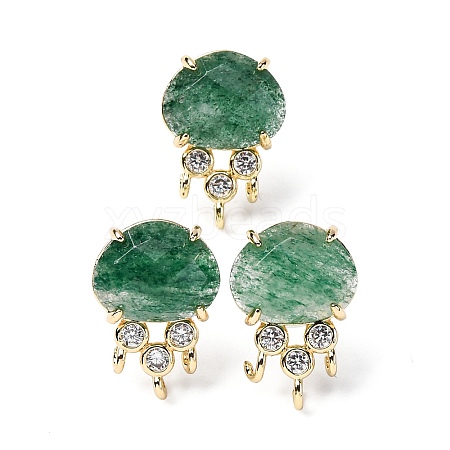 Brass Micro Pave Cubic Zirconia Stud Earring Findings with Natural Natural Green Strawberry Quartz KK-Z096-05G-02-1