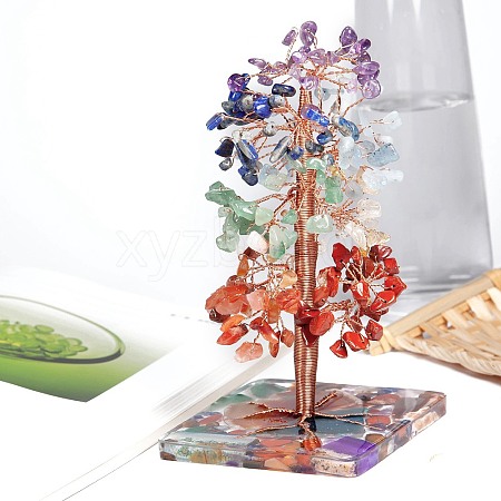 Natural Gemstone Chips Tree of Life Decorations PW-WGFDACD-08-1