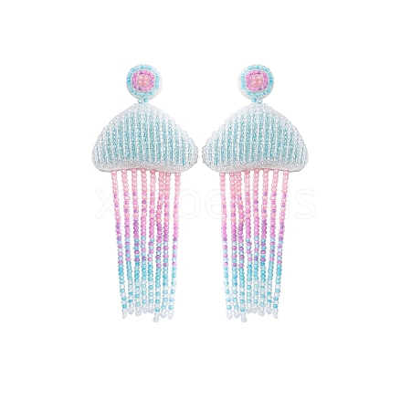 Summer Ocean Vacation Style Handmade Glass Seed Beaded Bohemian Dangle Stud Earrings PW-WGFE95A-05-1