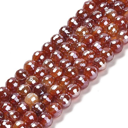 Electroplated Natural Agate Round Beads Strands G-L598-A01-01C-1