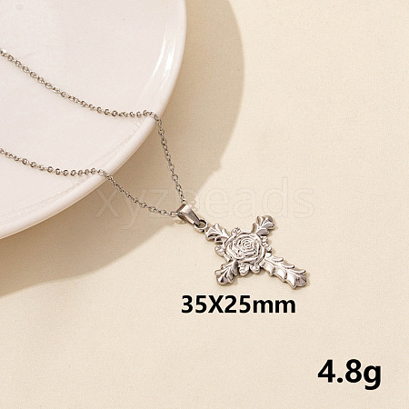 Stainless Steel Cross with Rose Pendant Necklace XM4050-11-1