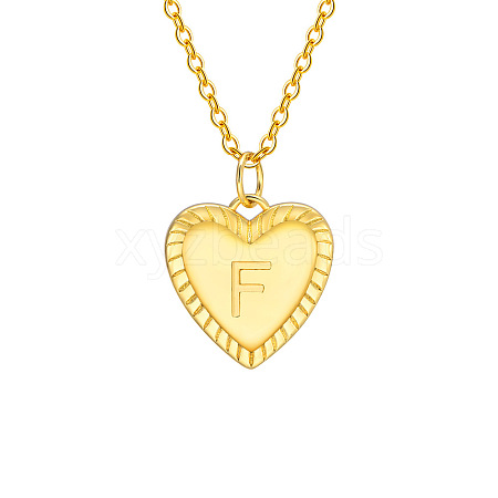 Golden Tone Brass Cable Chain Letter Heart Pendant Necklaces for Women PW-WG67FD6-06-1