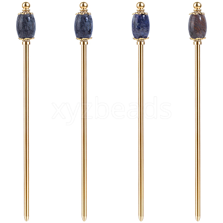 4Pcs 4 Styles Natural Sodalite & Natural Dragon Blood Jasper & Natural Indian Agate & Natural Larvikite & Brass Hair Sticks OHAR-ME00004-1