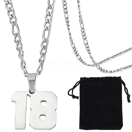 1Pc 304 Stainless Steel Figaro Chain Number Pendant Necklaces NJEW-BBC0001-28B-P-1