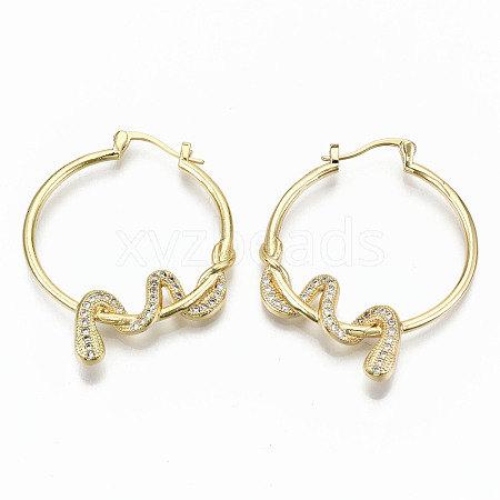 Brass Micro Pave Clear Cubic Zirconia Hoop Earrings EJEW-S201-232G-NR-1