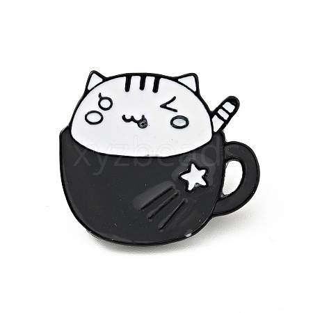 Coffee Cup Cat Enamel Pin JEWB-H009-01EB-09-1