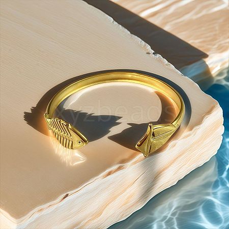 Marine 304 Stainless Steel Cuff Bangles for Women LS-BJEW-Z147-01G-03-1