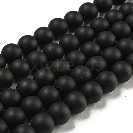 Frosted Natural Black Agate Round Beads Strands G-N0151-11-8mm-1