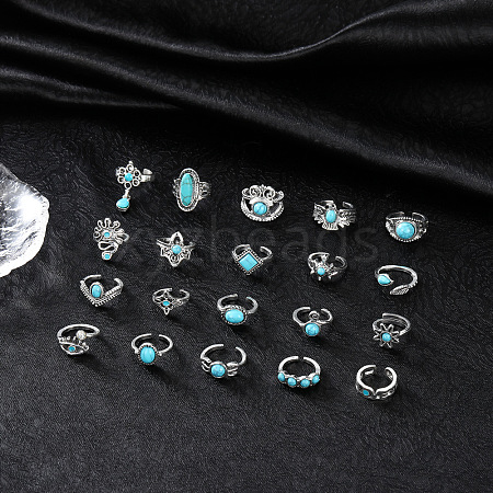 20Pcs Bohemian Style Alloy with Resin Cuff Rings FS-WG5AD72-01-1