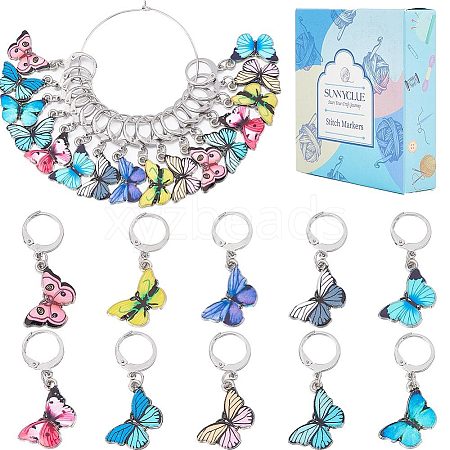 SUNNYCLUE 20Pcs 10 Colors Alloy Enamel Butterfly Charms Locking Stitch Markers HJEW-SC0001-28-1