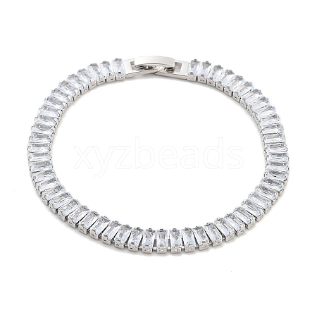 Brass Pave Clear Cubic Zirconia Rectangle Link Bracelets BJEW-B094-11B-P-1
