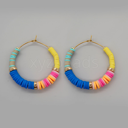 Bohemian Style Handmade Polymer Clay Heishi Beads Hoop Earrings for Girlfriend VY5399-3-1