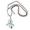 Bohemian Style Alloy Feather & Synthetic Turquoise Heart Long Pendant Necklaces for Women NJEW-G158-01A-5