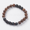 Natural Lava Rock & Wenge Wood Beads & Coconut Stretch Bracelets BJEW-I241-03A-1