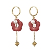 304 Stainless Steel Flower with Heart Tassel  Hoop Earrings EJEW-JE06730-4