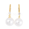 Rack Plating Brass Cubic Zirconia ABS Pearl Earring Hooks EJEW-S219-16G-07-1