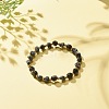 Natural Snowflake Obsidian Round Beaded Stretch Bracelet BJEW-JB08197-04-2