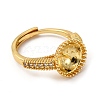 Round Brass Micro Pave Clear Cubic Zirconia Adjustable Ring Settings KK-D378-35G-4