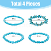 FIBLOOM 4Pcs 4 Style Synthetic Turquoise Beaded Stretch Bracelets Set BJEW-FI0001-82-2