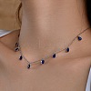 Rhodium Plated 925 Sterling Silver Pave Blue Cubic Zirconia Cable Chain Teardrop Tassel Necklaces for Women NJEW-Q342-14P-3