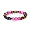 Natural Agate & Tiger Eye(Dyed & Heated) & Black Onyx Round Beaded Stretch Bracelet BJEW-JB08400-01-1