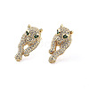 Green Cubic Zirconia Leopard Stud Earrings EJEW-C023-04G-1