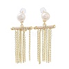 Natural Pearl Tassel Stud Earrings EJEW-P256-29G-1