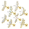 8Pcs 8 Styles 304 Stainless Steel Micro Pave Clear Cubic Zirconia with Acrylic Cartilage Earrings WG69006-01-2