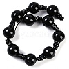 Natural Black Onyx 3-Hole Guru Beads Strands G-H064-E08-03B-3