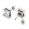 Square 316 Surgical Stainless Steel Pave Cubic Zirconia Cartilage Earrings for Women Men EJEW-Z050-34C-01P-2