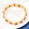 Square Brass Micro Pave Clear Cubic Zirconia and Glass Link Chain Bracelets BJEW-T025-04G-01-1