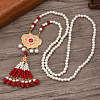 Ancient Style 6mm Imitation Pearl Round Beaded Alloy Cloud Pendant Hanfu Long Necklaces UX7679-2-1