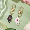 2Pcs 2 Colors Cat Alloy Enamel Pendant Decorations HJEW-JM02696-1