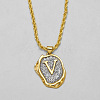 Brass Crystal Rhinestone Oval with Letter Pendant Necklaces FS-WG7CB6D-20-1