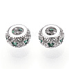 Rhodium Plated 925 Sterling Silver Pave Green Cubic Zirconia Spacer Beads STER-T007-14P-2