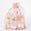   100Pcs Gold Stamping Heart Organza Gift Bags OP-PH0001-37B-1