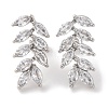 Leaf Brass Micro Pave Clear Cubic Zirconia Dangle Stud Earrings EJEW-F348-01P-1