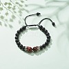 Natural Frosted Dyed & Heated Black Agate & Tiger Eye Braided Bead Bracelet with Alloy Crown BJEW-JB08249-05-2