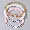 Teachers' Day Plastic Letter Inspire Teach Polymer Clay Heishi Beaded Stretch Bracelet Sets IE3330-3-1