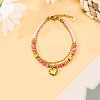 304 Stainless Steel Paperclip Chain & Natural Rhodonite Beads Double Layered Bracelets WG3FEC9-02-1