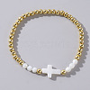 Fashionable Cross Shell & Brass Beads Stretch Bracelets for Women Girls Gift GU8282-2-1