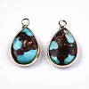 Teardrop Assembled Natural Bronzite and Synthetic Turquoise Pendants G-N330-022-A01-2