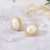 FIBLOOM 1 Pair ABS Plastic Pearl Oval Stud Earrings EJEW-FI0002-21-7