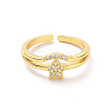 Clear Cubic Zirconia Star Open Cuff Ring RJEW-H127-03G-2