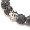 2Pcs 2 Color Natural Lava Rock Round Beaded Stretch Bracelets Set with Alloy Flower BJEW-JB08024-5