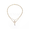 Brass Cable Chains & 304 Stainless Steel Satellite Chains Double Layered Necklace NJEW-JN04025-1