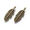 Tibetan Style Alloy Feather Pendants LS-TIBEP-1360-AB-FF-2